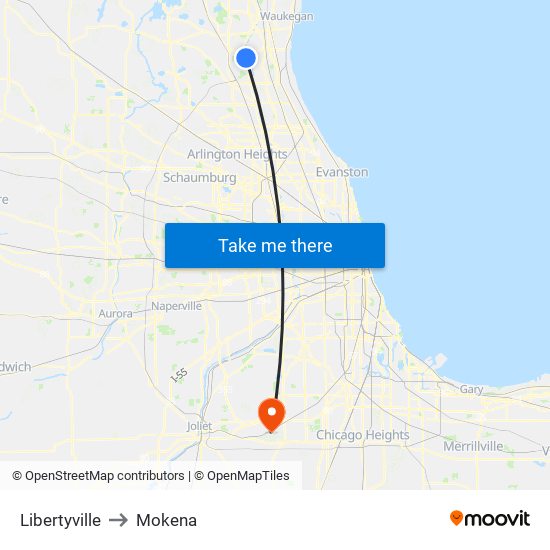 Libertyville to Mokena map