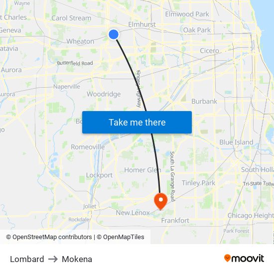 Lombard to Mokena map