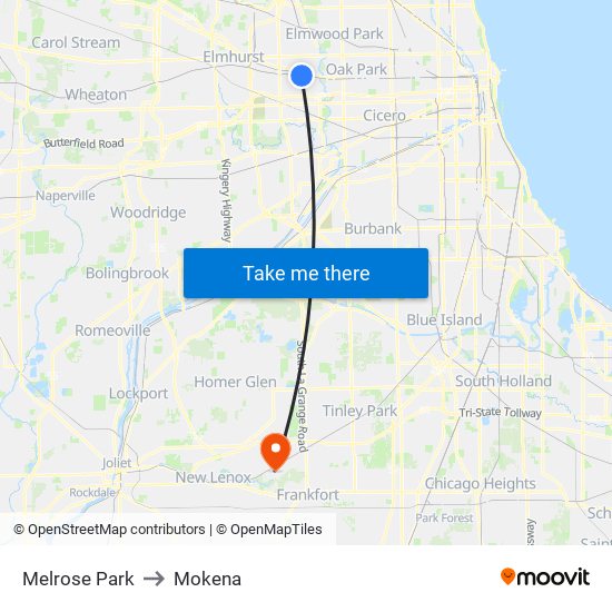 Melrose Park to Mokena map