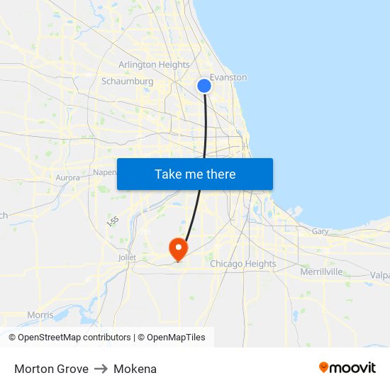 Morton Grove to Mokena map