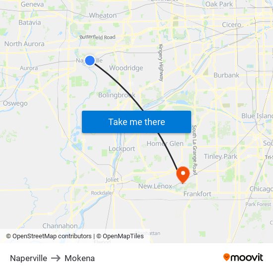 Naperville to Mokena map