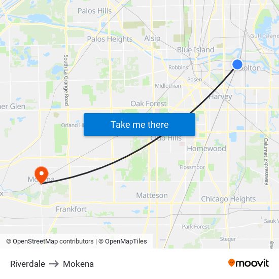 Riverdale to Mokena map