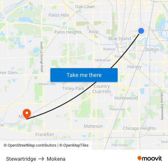 Stewartridge to Mokena map