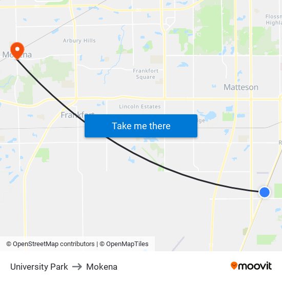 University Park to Mokena map