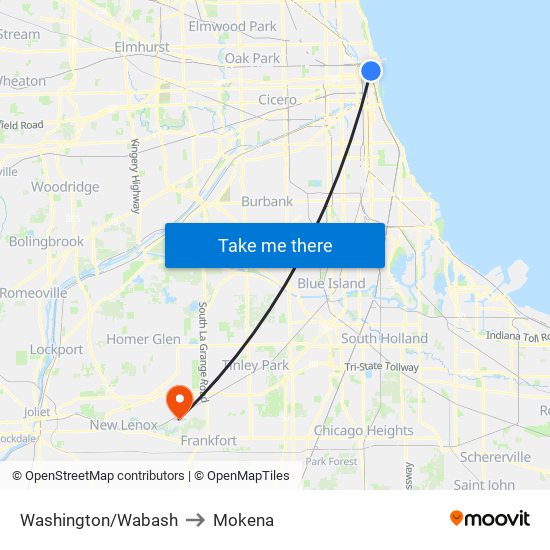 Washington/Wabash to Mokena map