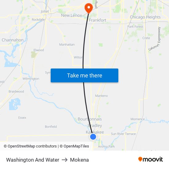 Washington And Water to Mokena map