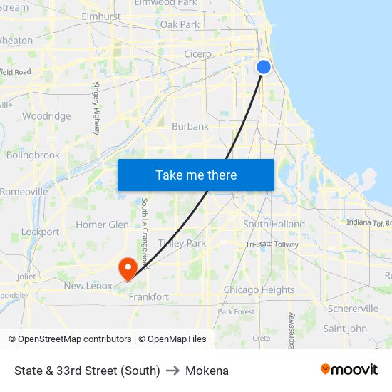 State & 33rd Street (South) to Mokena map