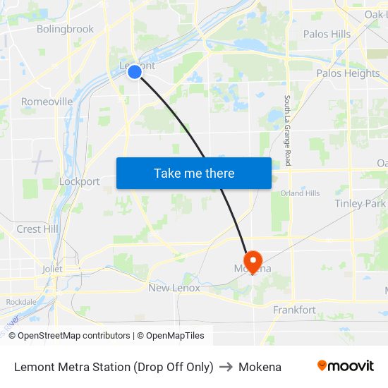Lemont Metra Station (Drop Off Only) to Mokena map