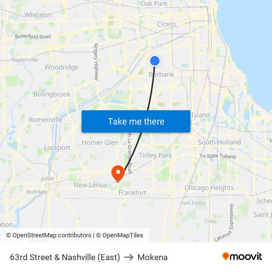 63rd Street & Nashville (East) to Mokena map