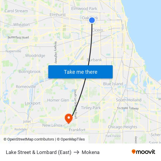 Lake Street & Lombard (East) to Mokena map