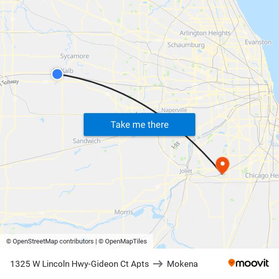 1325 W Lincoln Hwy-Gideon Ct Apts to Mokena map