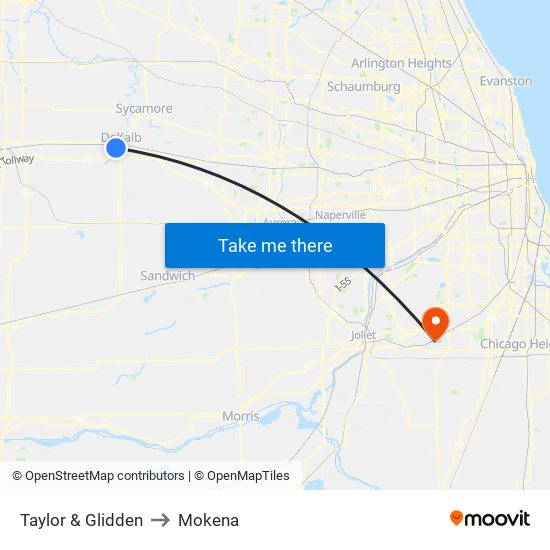 Taylor & Glidden to Mokena map