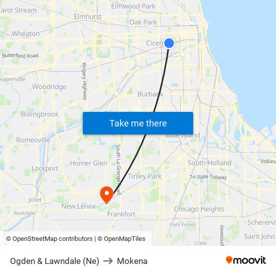 Ogden & Lawndale (Ne) to Mokena map