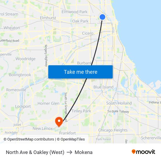 North Ave & Oakley (West) to Mokena map