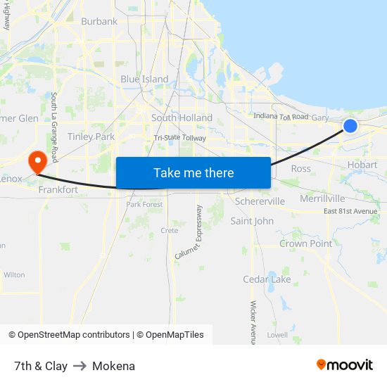 7th & Clay to Mokena map