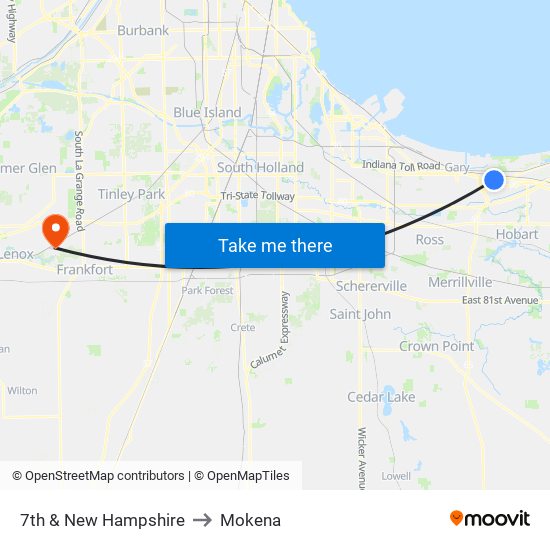 7th & New Hampshire to Mokena map