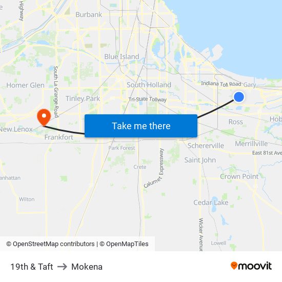 19th Ave & Taft to Mokena map