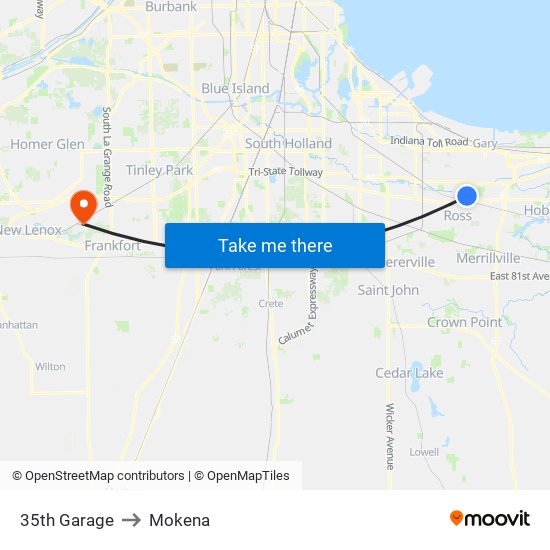 35th Garage to Mokena map