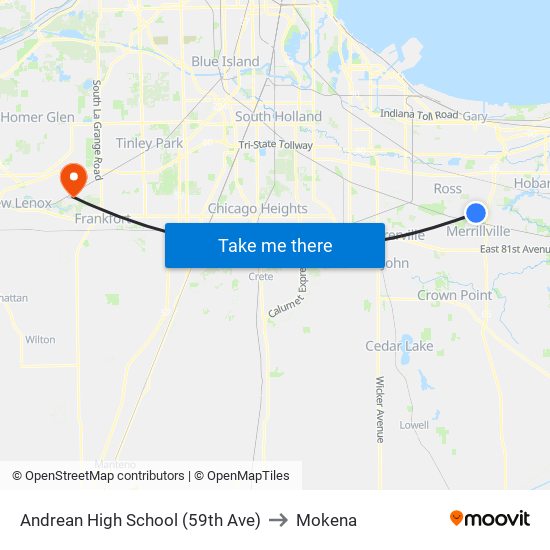 Andrean High School (59th Ave) to Mokena map