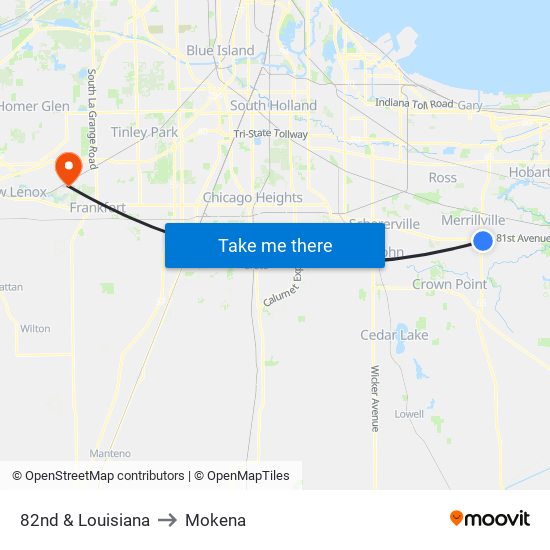 82nd & Louisiana to Mokena map