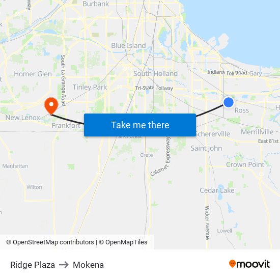 Ridge Plaza to Mokena map