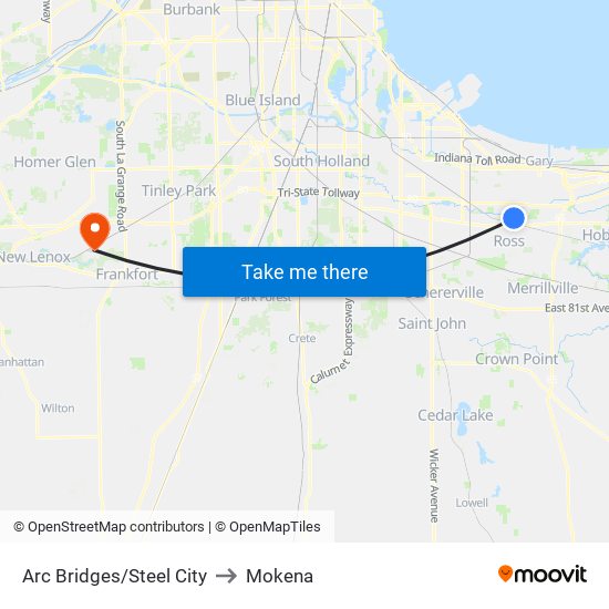 Arc Bridges/Steel City to Mokena map