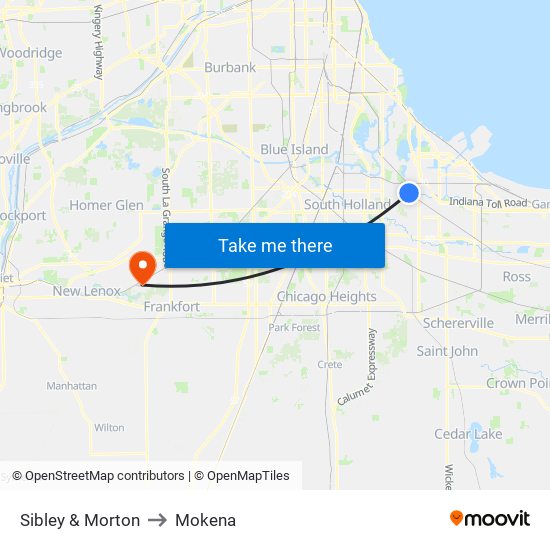 Sibley & Morton to Mokena map