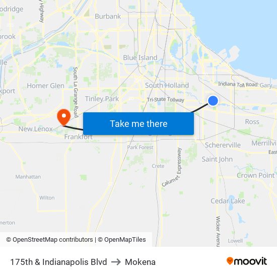 175th & Indianapolis Blvd to Mokena map