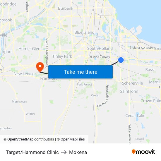 Target/Hammond Clinic to Mokena map