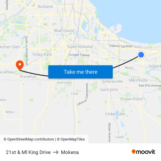 21st & Ml King Drive to Mokena map