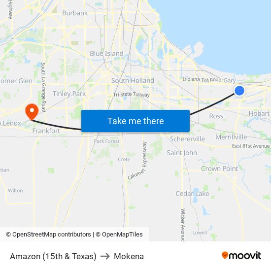 Amazon (15th & Texas) to Mokena map