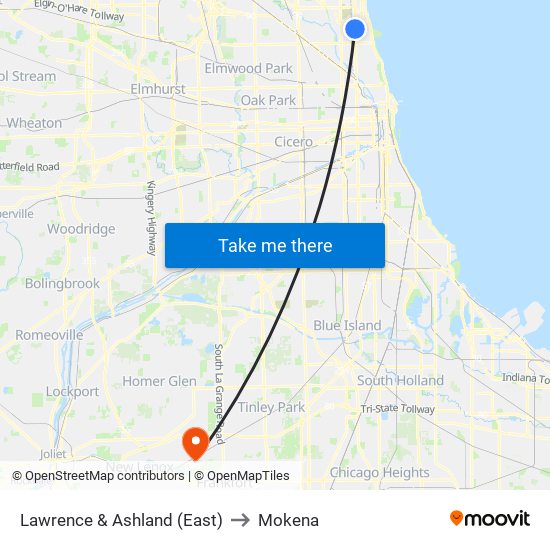 Lawrence & Ashland (East) to Mokena map