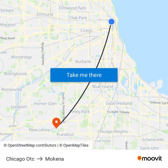 Chicago Otc to Mokena map