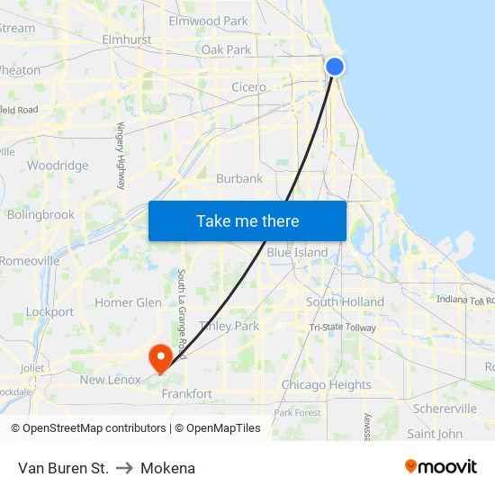 Van Buren St. to Mokena map