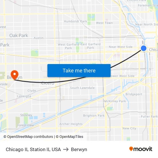 Chicago IL Station IL USA to Berwyn map