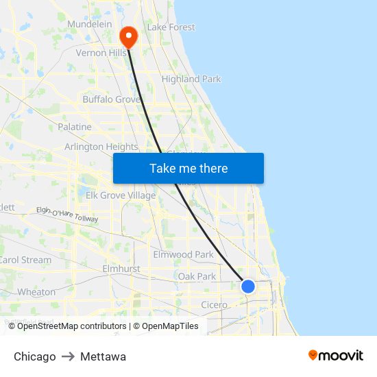 Chicago to Mettawa map