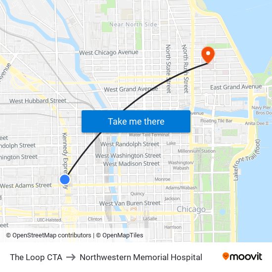 The Loop CTA to Northwestern Memorial Hospital map