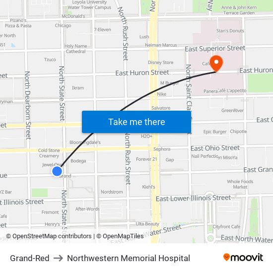 Grand-Red to Northwestern Memorial Hospital map