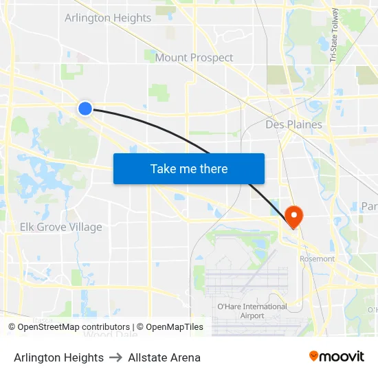 Arlington Heights to Allstate Arena map