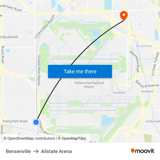 Bensenville to Allstate Arena map
