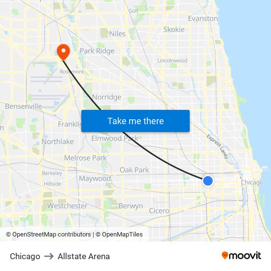 Chicago to Allstate Arena map