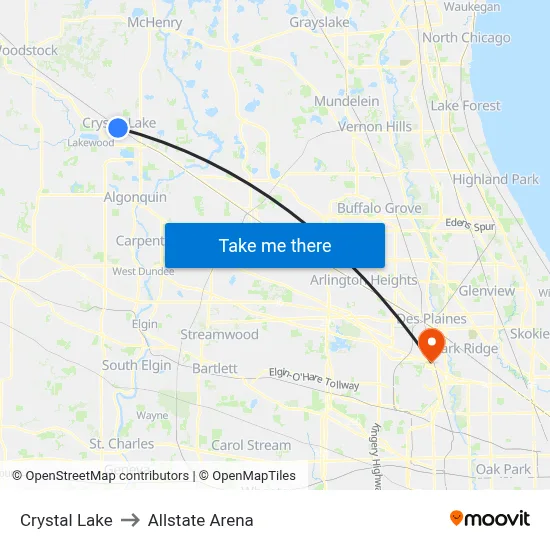 Crystal Lake to Allstate Arena map