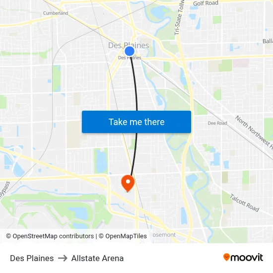 Des Plaines to Allstate Arena map