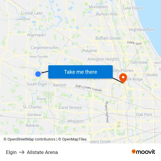 Elgin to Allstate Arena map