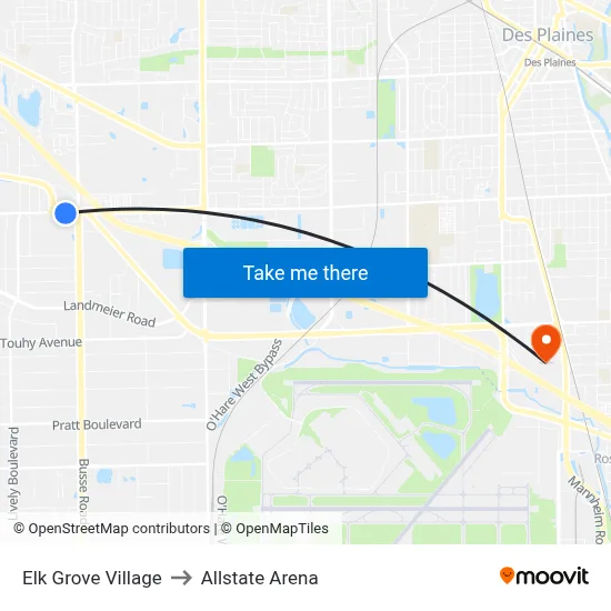 Elk Grove Village to Allstate Arena map