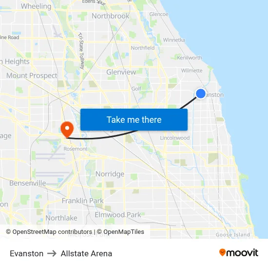 Evanston to Allstate Arena map
