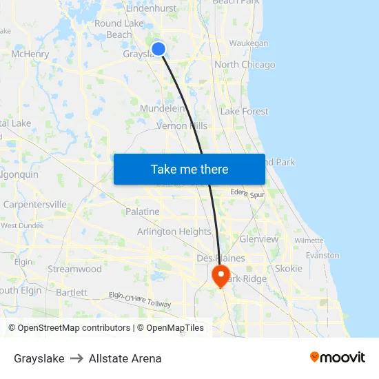 Grayslake to Allstate Arena map