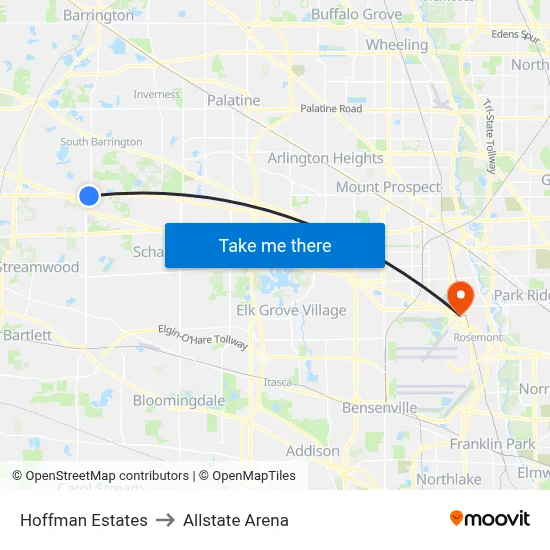 Hoffman Estates to Allstate Arena map