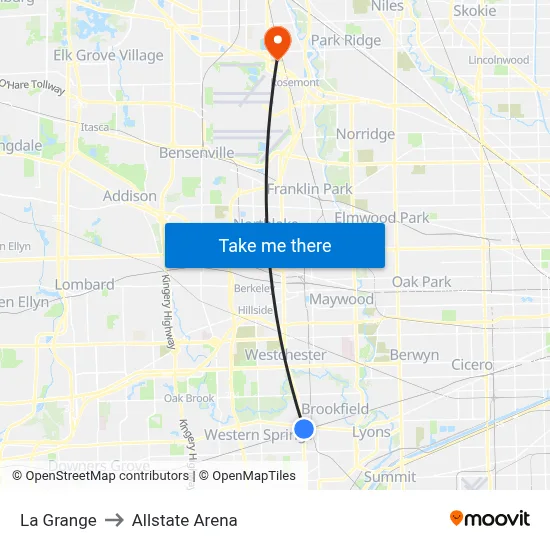 La Grange to Allstate Arena map