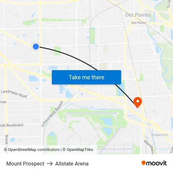 Mount Prospect to Allstate Arena map